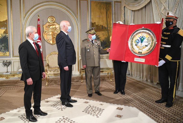 الرئيس التونسي قيس سعيد خلال الاحتفال 