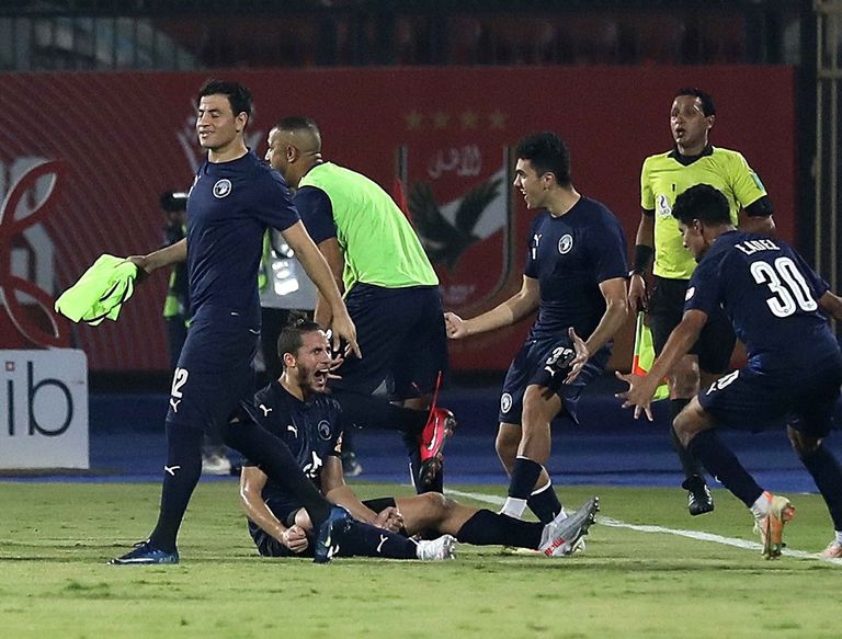 رمضان صبحي في مباراة بيراميدز والأهلي في الدوري المصري رمضان صبحي لاعب بيراميدز الحالي والأهلي السابق