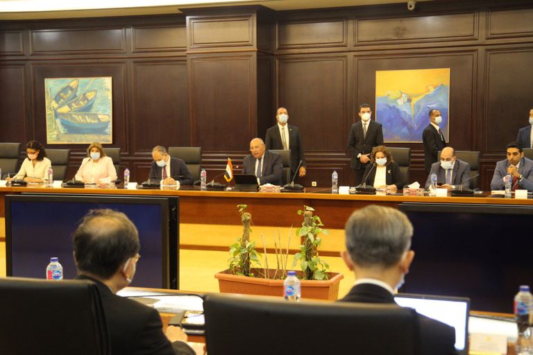 وزير الخارجية المصري خلال لقاء نظيره الصيني