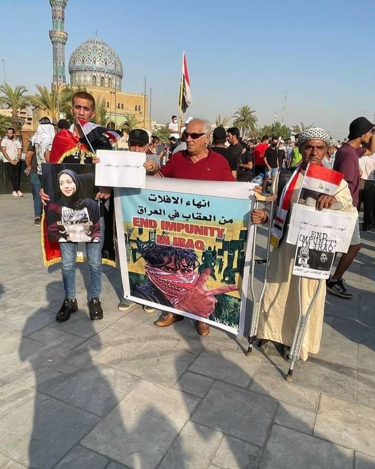 عراقيون يتظاهرون في بغداد للمطالبة بالقصاص متظاهرون ببغداد يشاركون في حملة إنهاء الإفلات من العقاب