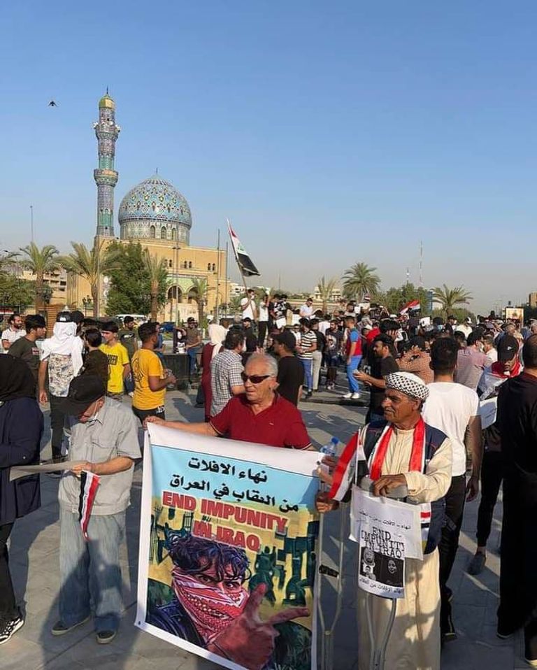 عراقيون يتظاهرون في بغداد للمطالبة بالقصاص متظاهرون ببغداد يشاركون في حملة إنهاء الإفلات من العقاب