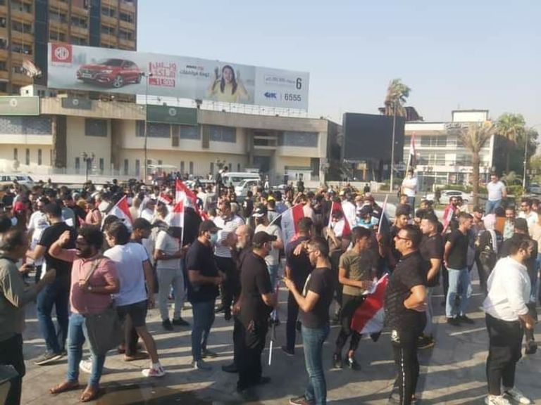 عراقيون يتظاهرون في بغداد للمطالبة بالقصاص متظاهرون ببغداد يشاركون في حملة إنهاء الإفلات من العقاب