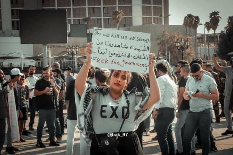 عراقيون يتظاهرون في بغداد للمطالبة بالقصاص متظاهرون ببغداد يشاركون في حملة إنهاء الإفلات من العقاب