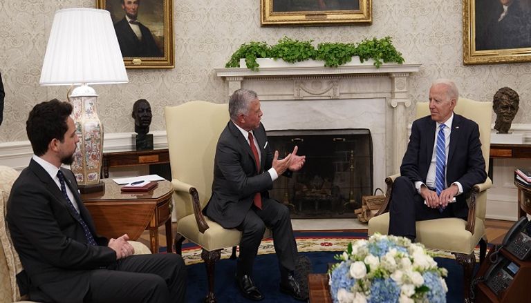الرئيس الأمريكي جو بايدن خلال لقاء العاهل الأردني الملك عبدالله الثاني