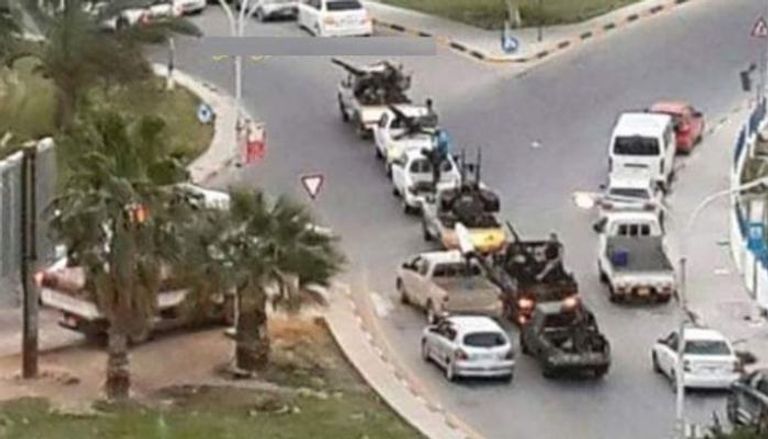 جانب من تحشيدات المليشيا المسلحة في طرابلس