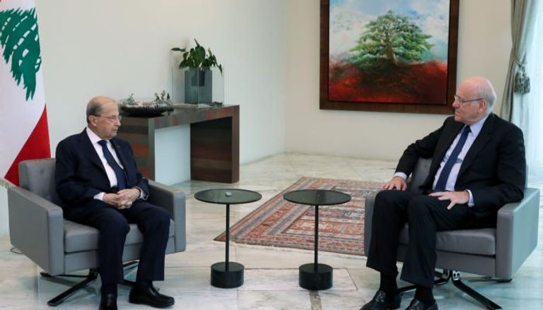 الرئيس ميشال عون خلال لقاء رئيس الحكومة المكلف نجيب ميقاتي