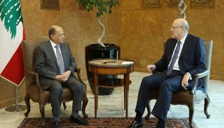 رئيس الوزراء اللبناني المكلف نجيب ميقاتي مع الرئيس ميشال عون‎ ‎