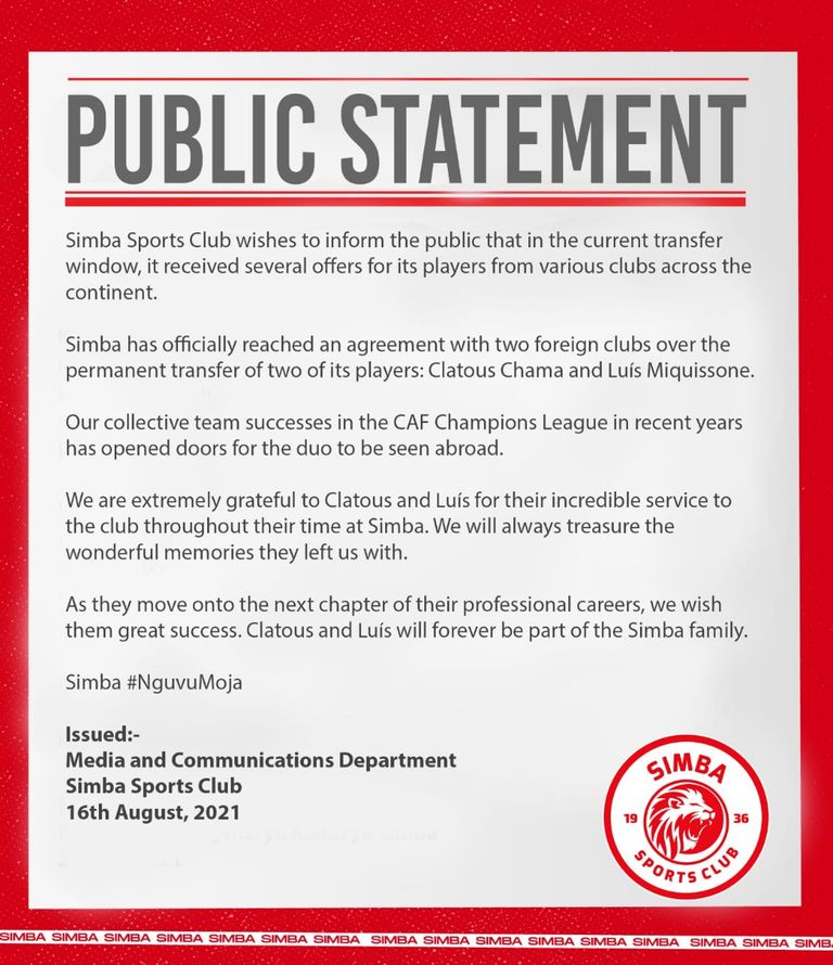 سيمبا يعلن رحيل ميكيسوني لويس ميكيسوني مهاجم نادي سيمبا التنزاني