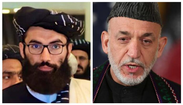 الرئيس السابق حامد كرزاي (يمين) قيادي طالبان أنس حقاني (يسار) 