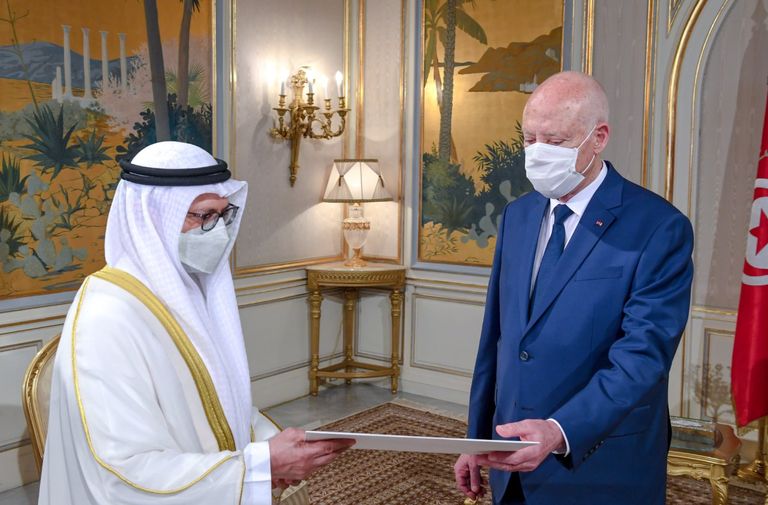 الرئيس التونسي خلال لقاء الوفد السعودي