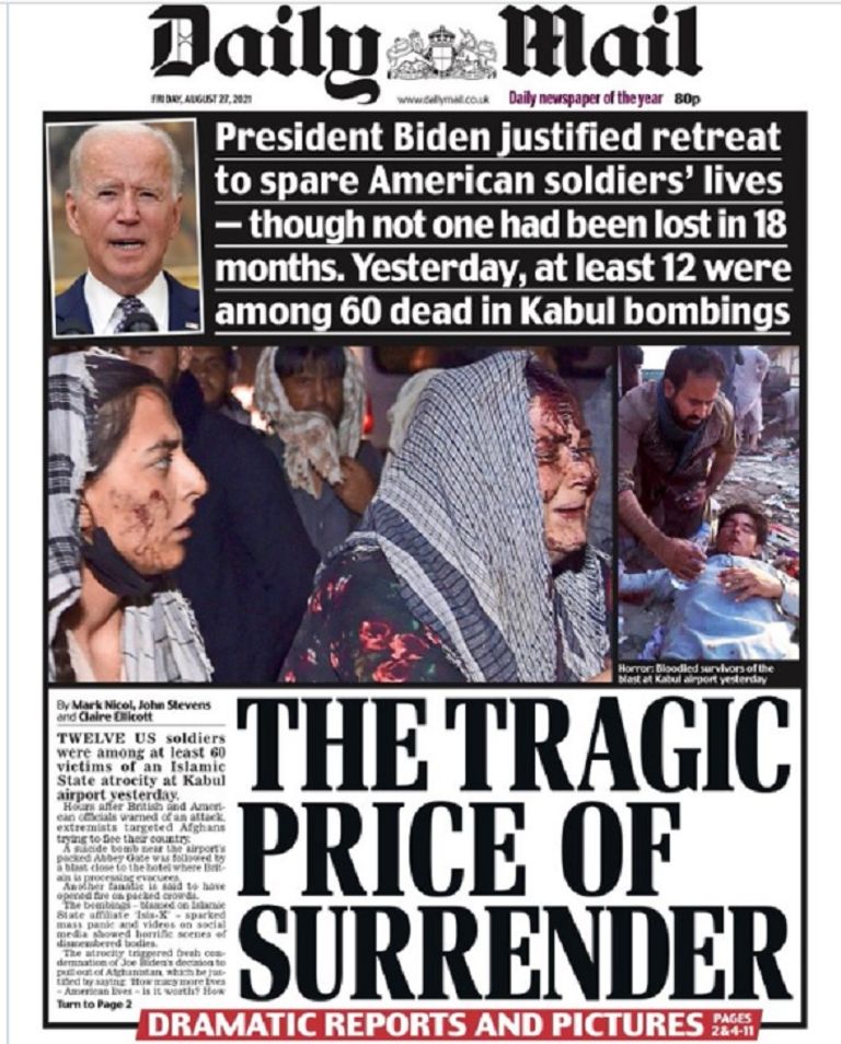 تغطية صحف العالم لتفجيرات كابول 
