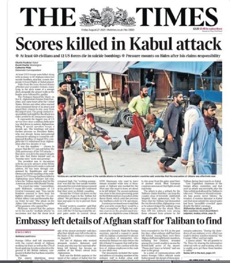 تغطية صحف العالم لتفجيرات كابول 