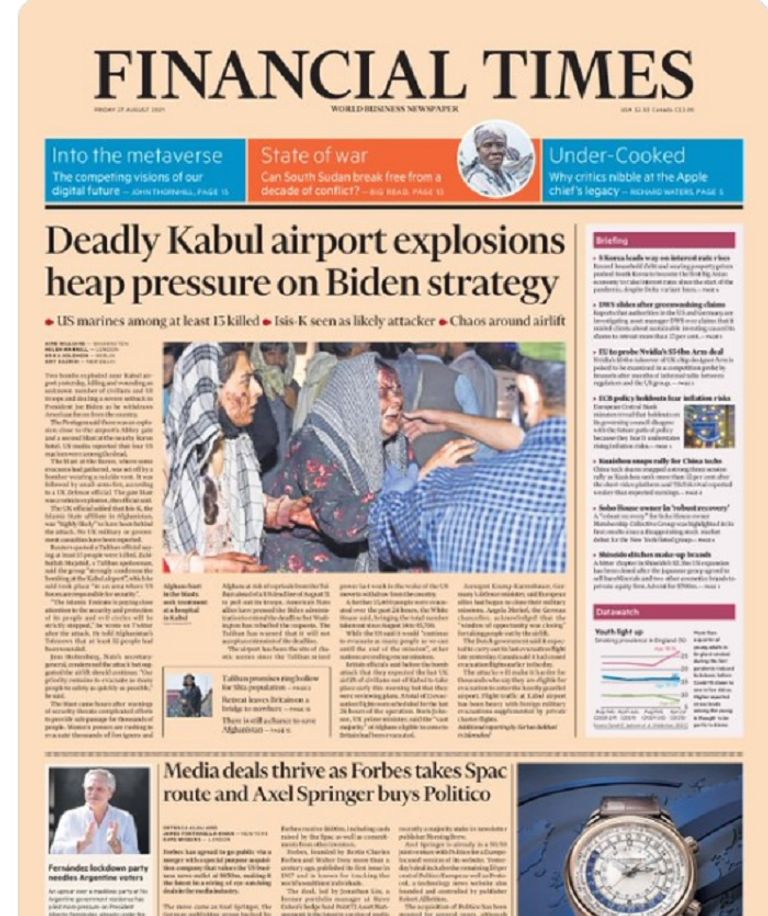 تغطية صحف العالم لتفجيرات كابول 