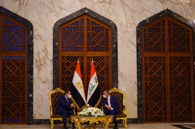 الكاظمي لدى استقباله السيسي في بغداد