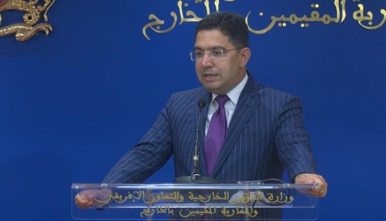 ناصر بوريطة وزير الخارجية المغربي خلال المؤتمر الصحفي