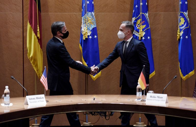 وزير الخارجية الألماني خلال لقاء نظيره الأمريكي - أ.ف.ب