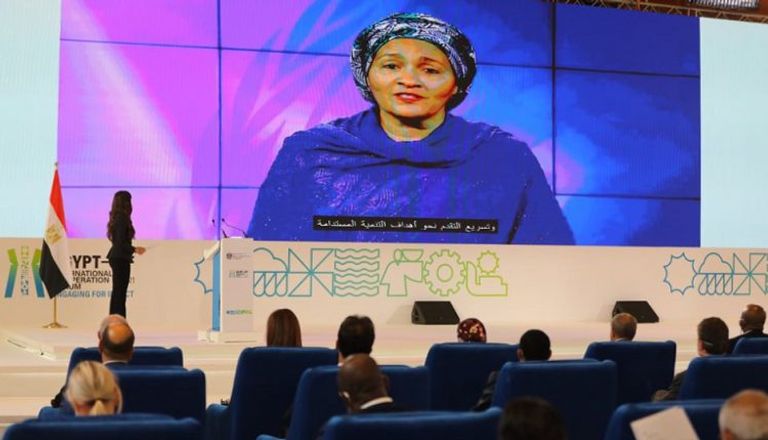 أمينة محمد نائب الأمين العام للأمم المتحدة ورئيسة مجموعة الأمم المتحدة للتنمية المستدامة الدكتورة رانيا المشاط وزيرة التعاون الدولي المصرية