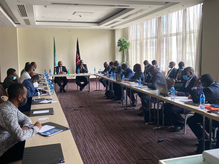 جانب من المباحثات بين الوفدين الإثيوبي والكيني