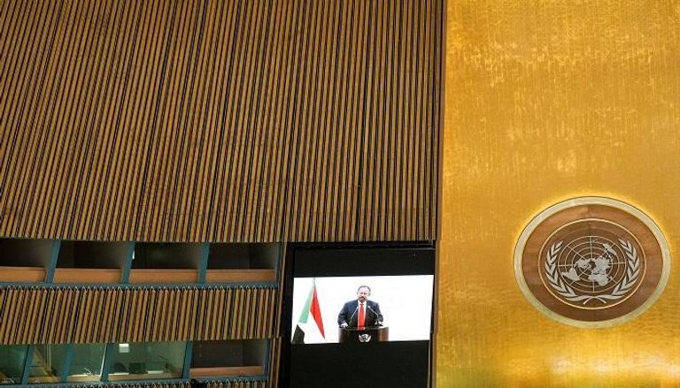 رئيس الوزراء السوداني خلال كلمته بالأمم المتحدة-رويترز 