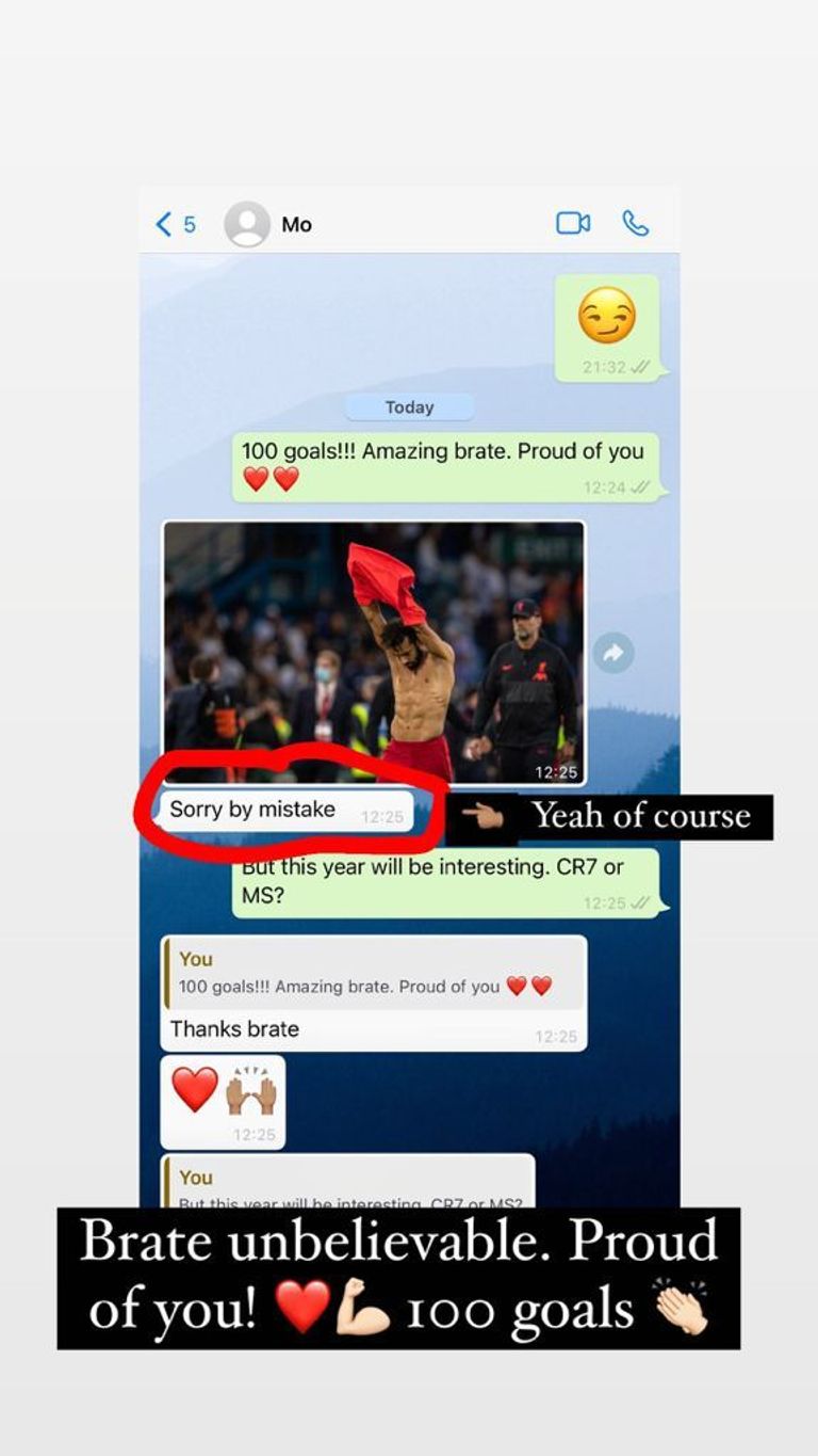 صلاح ولوفرين عبر واتساب محمد صلاح وكريستيانو رونالدو