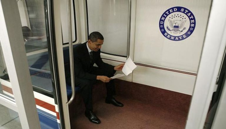 صورة التقطت في 17 يناير 2007 بقطار الكونجرس للسيناتور الديمقراطي باراك أوباما