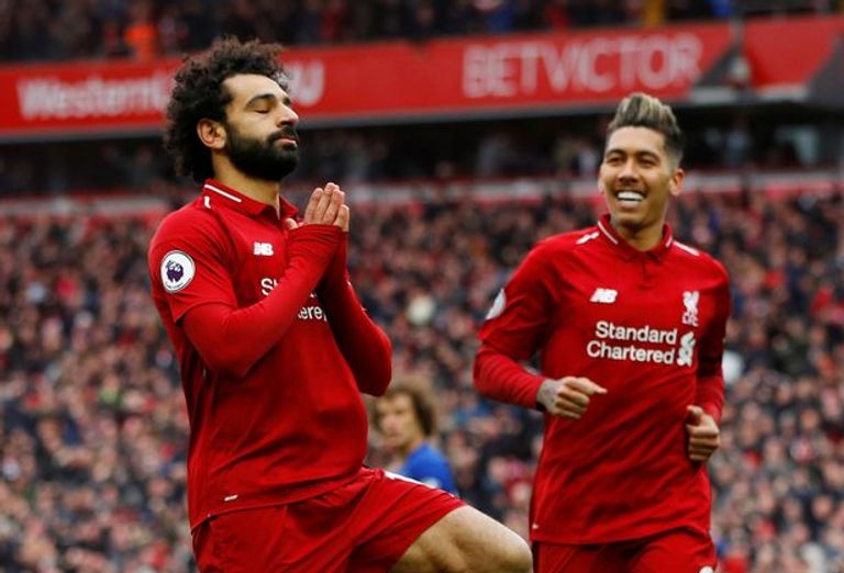 محمد صلاح نجم ليفربول يحتفل بالتسجيل ضد تشيلسي تشيلسي ضد ليفربول من مواجهة سابقة