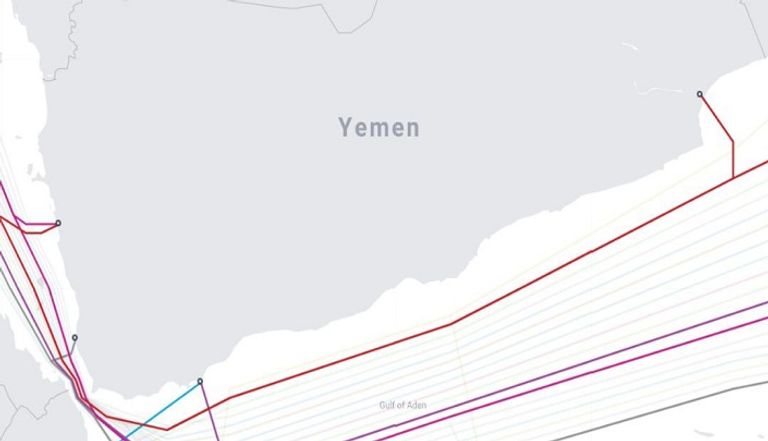 خارطة توضح الكابلات البحرية الواصلة لليمن