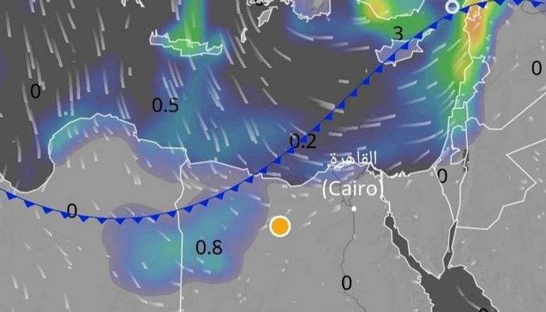 خريطة توضح الموجة الباردة على مصر