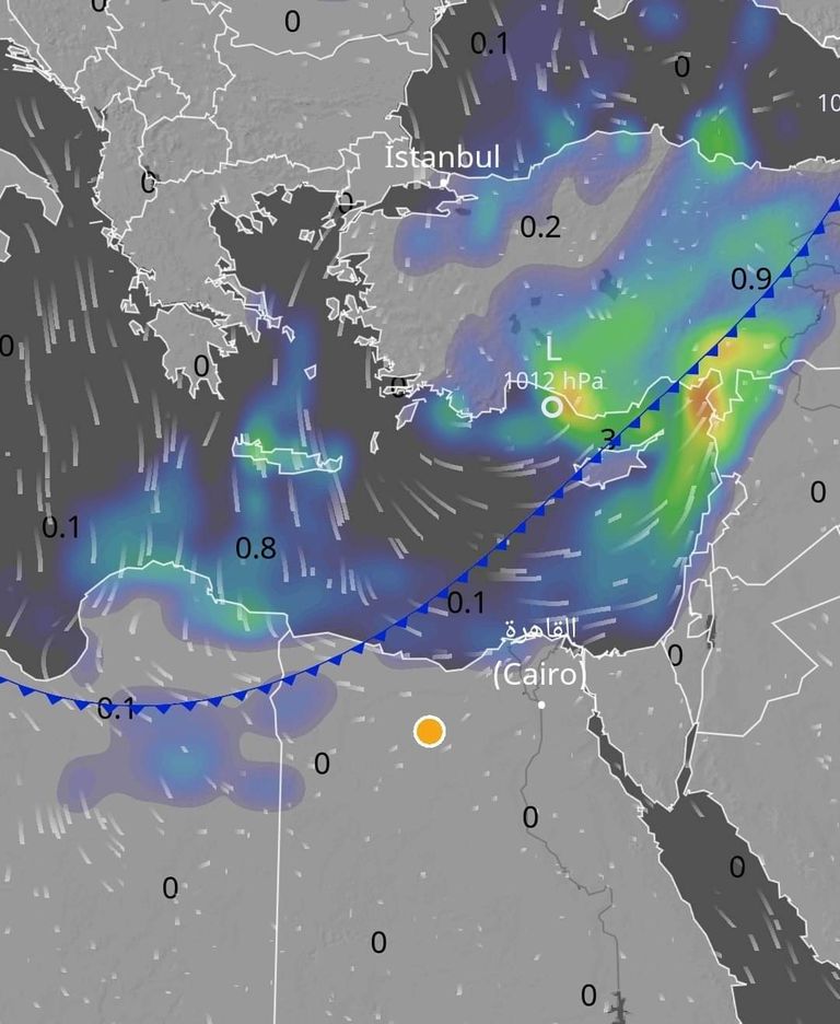 خريطة توضح الموجة الباردة على مصر