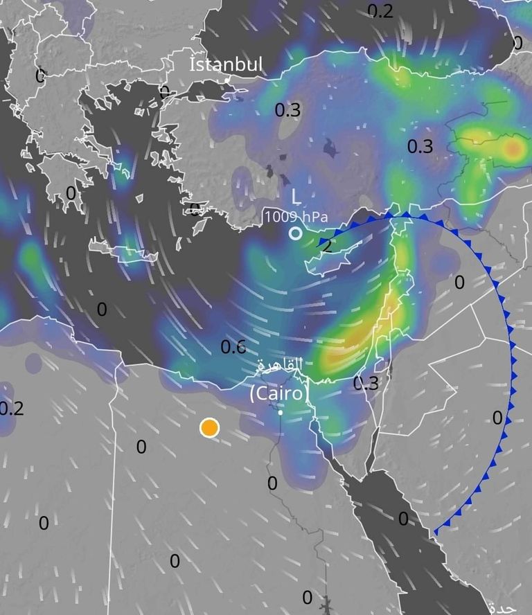 خريطة توضح الموجة الباردة على مصر