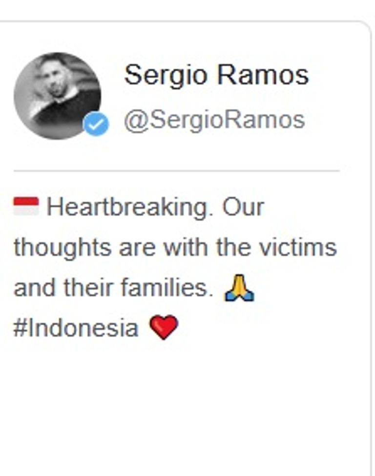 تغريدة سيرخيو راموس مأساة الدوري الإندونيسي