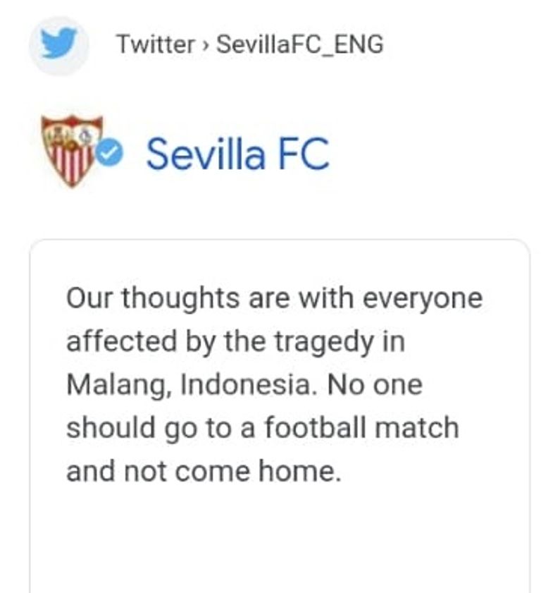 تغريدة أشبيلية مأساة الدوري الإندونيسي