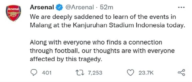 رسالة أرسنال مأساة الدوري الإندونيسي