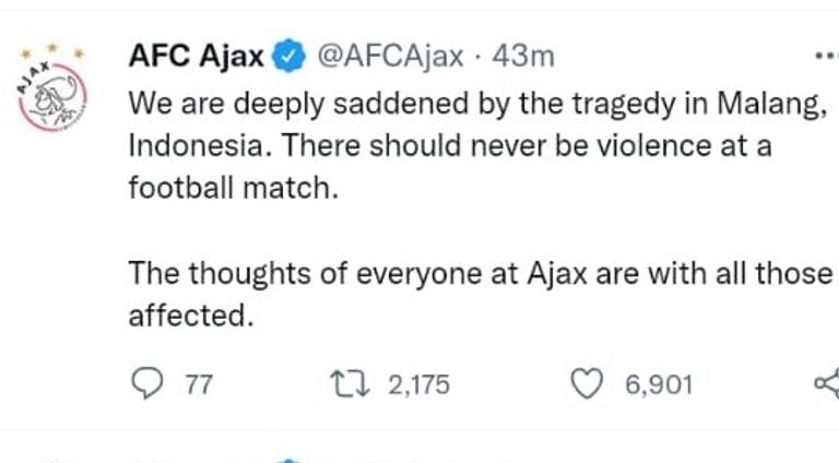 تغريدة أياكس مأساة الدوري الإندونيسي