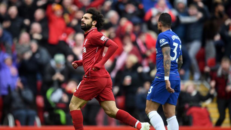 صلاح يحتفل بهز شباك تشيلسي محمد صلاح يحتفل بالتسجيل في مانشستر يونايتد