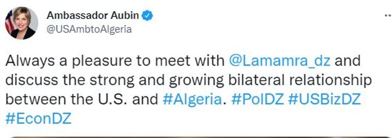 وزير الخارجية الجزائري خلال لقائه بالسفيرة الأمريكية