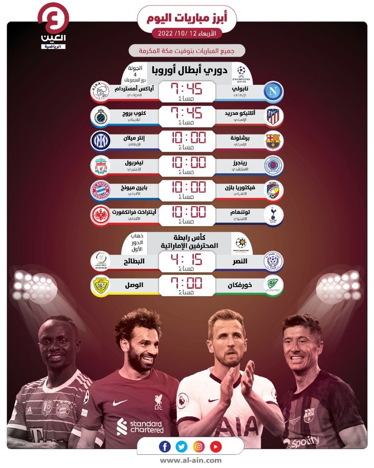 مواعيد مباريات اليوم.. قمة حاسمة بين برشلونة وإنتر ميلان