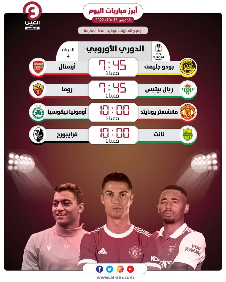 جدول مباريات اليوم في الدوري الأوروبي والقنوات الناقلة