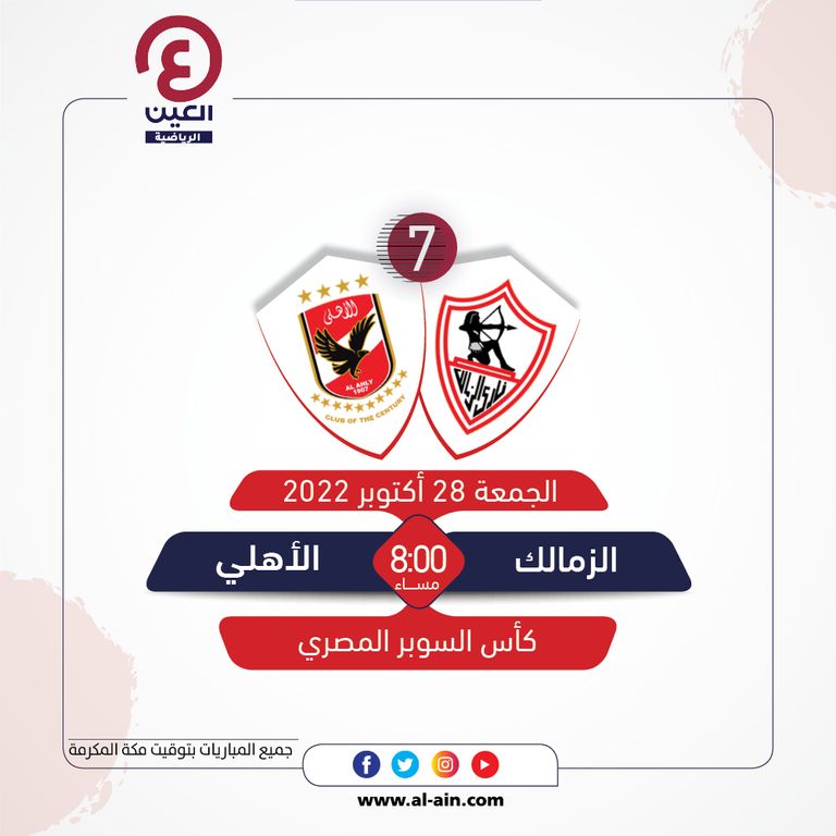 موعد مباراة الأهلي والزمالك والقناة الناقلة