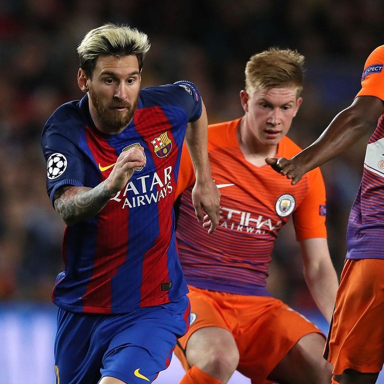 ليونيل ميسي ودي بروين عثمان ديمبلي وليفاندوفسكي نجما برشلونة