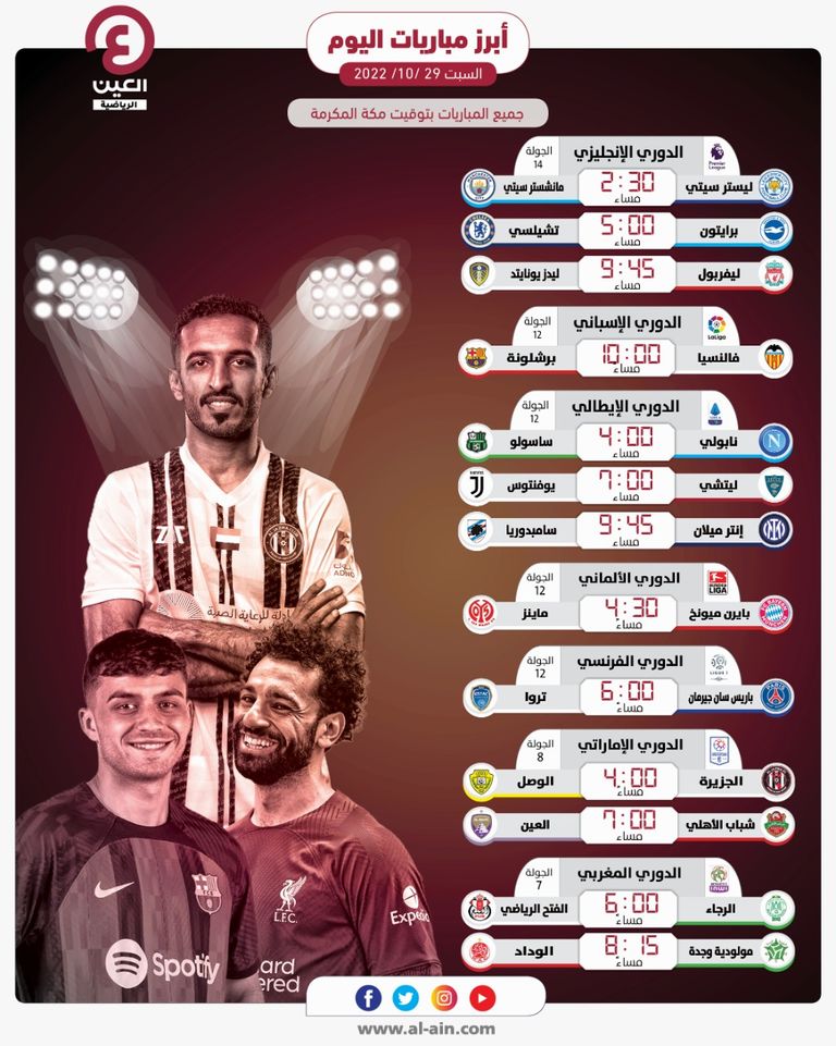مباريات السبت 22 أكتوبر 2022 برشلونة وفالنسيا