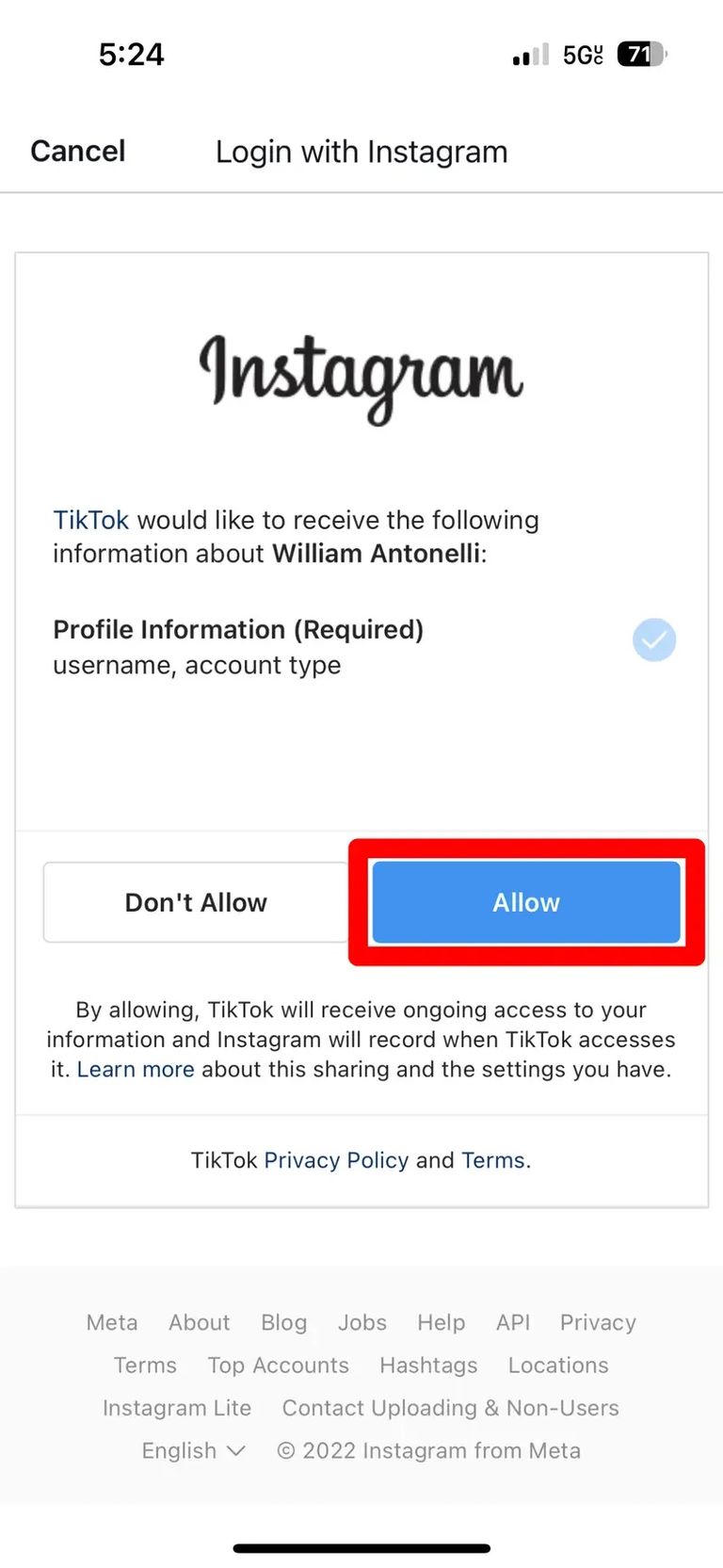 الربط بين حساب أنستقرام وحساب تيك توك أنستقرام وتيك توك