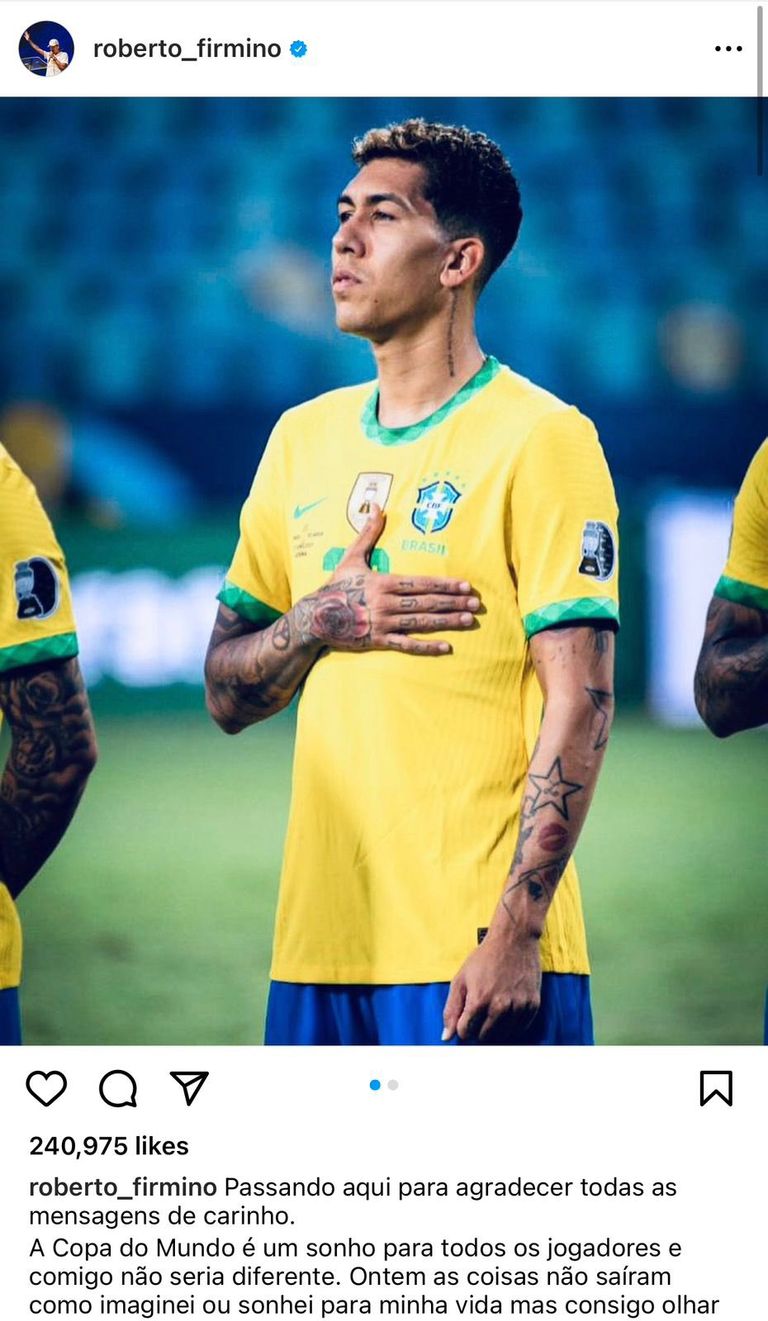Firmino's comment on his exclusion from the Brazil squad