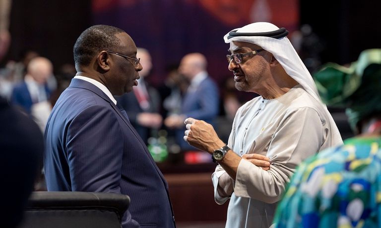 لقاء ودي للشيخ محمد بن زايد آل نهيان مع غوتيريش وماكرون