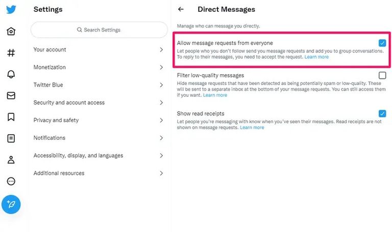 إيقاف تفعيل خاصية الرسائل على تويتر إيقاف تفعيل خاصية الرسائل على تويتر