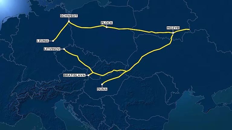 خريطة لمسار خط أنابيب النفط دروجبا - euronews
