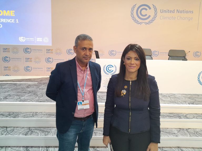 وزيرة التعاون الدولي المصرية الدكتورة رانيا المشاط مع محرر العين الإخبارية في كوب 27 وزيرة التعاون الدولي المصرية الدكتورة رانيا المشاط