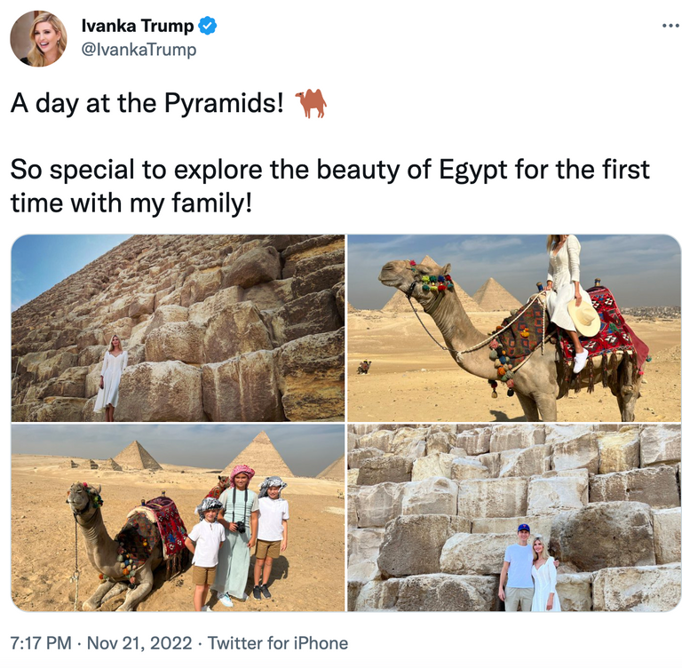 إيفانكا ترامب تستمتع بجمال الحضارة المصرية