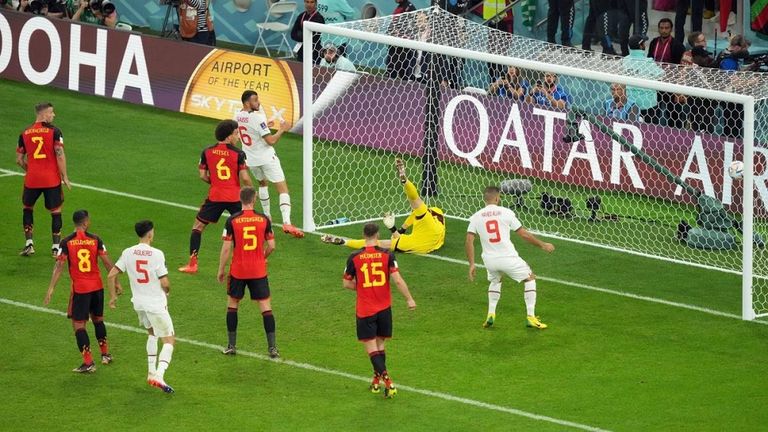 من مباراة منتخب المغرب أمام بلجيكا في كأس العالم 2022