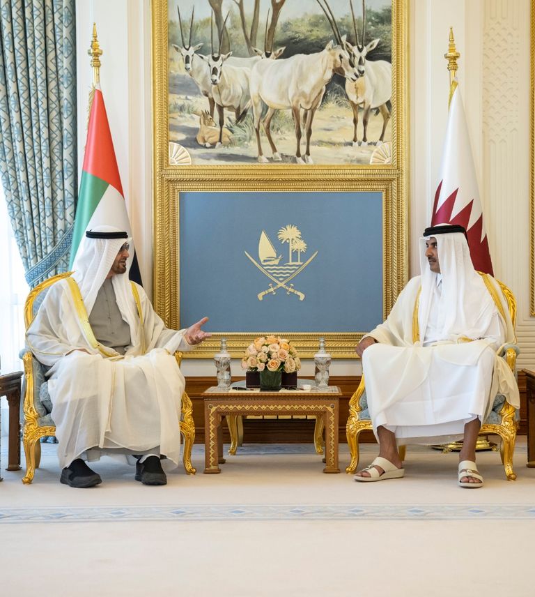 الشيخ محمد بن زايد آل نهيان والشيخ تميم بن حمد آل ثاني